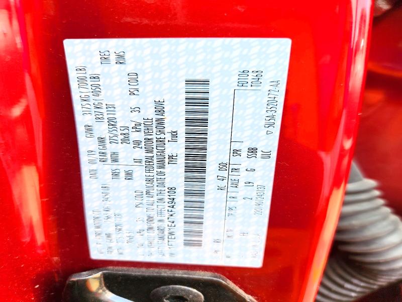 67868676 :رقم المزاد ، 1FTEW1E47KFA94108 vin ، 2019 Ford F150 مزاد بيع