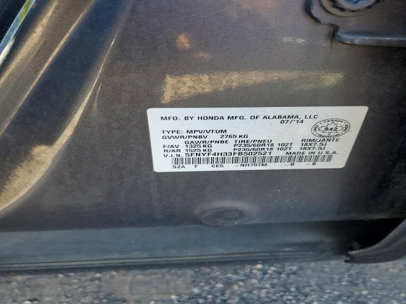 Aukcja sprzedaży 2015 Honda Pilot, vin: 5FNYF4H33FB502521, numer aukcji: 66131056