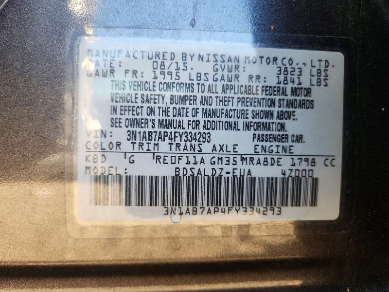 2015 Nissan Sentra მანქანა იყიდება აუქციონზე, vin: 3N1AB7AP4FY334293, აუქციონის ნომერი: 67652196