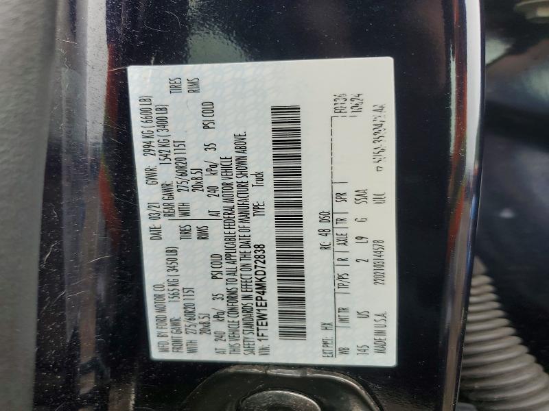 2021 Ford F150 მანქანა იყიდება აუქციონზე, vin: 1FTEW1EP4MKD72838, აუქციონის ნომერი: 68676726