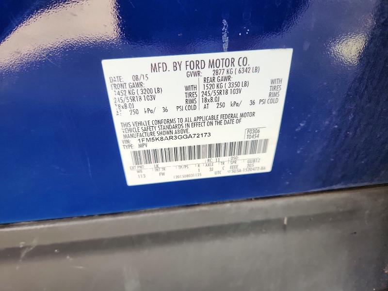 2016 Ford Explorer მანქანა იყიდება აუქციონზე, vin: 1FM5K8AR3GGA72173, აუქციონის ნომერი: 70245856