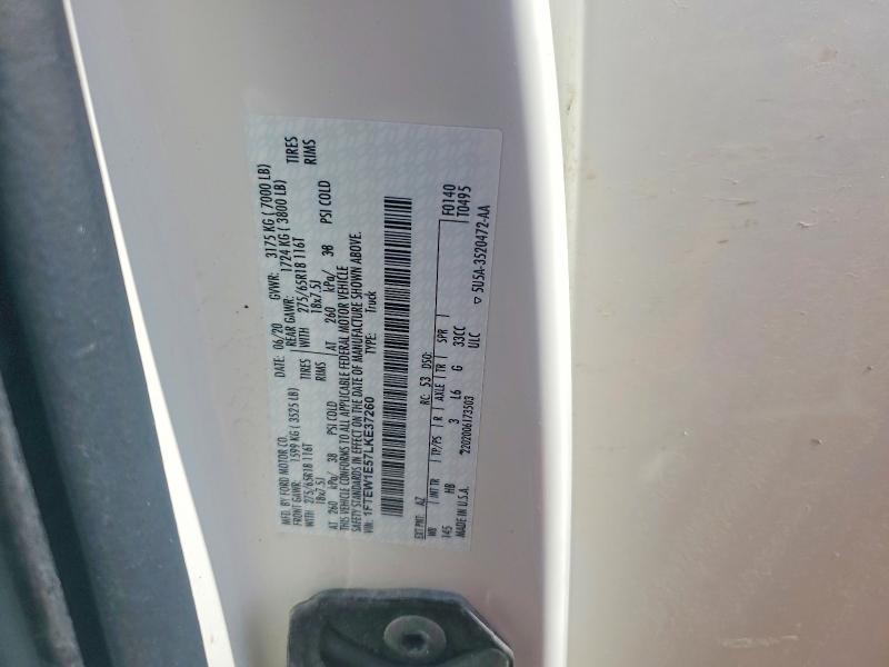 70158236 :رقم المزاد ، 1FTEW1E57LKE37260 vin ، 2020 Ford F150 مزاد بيع