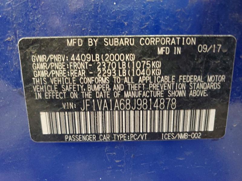 Aukcja sprzedaży 2018 Subaru Wrx, vin: JF1VA1A68J9814878, numer aukcji: 69587046