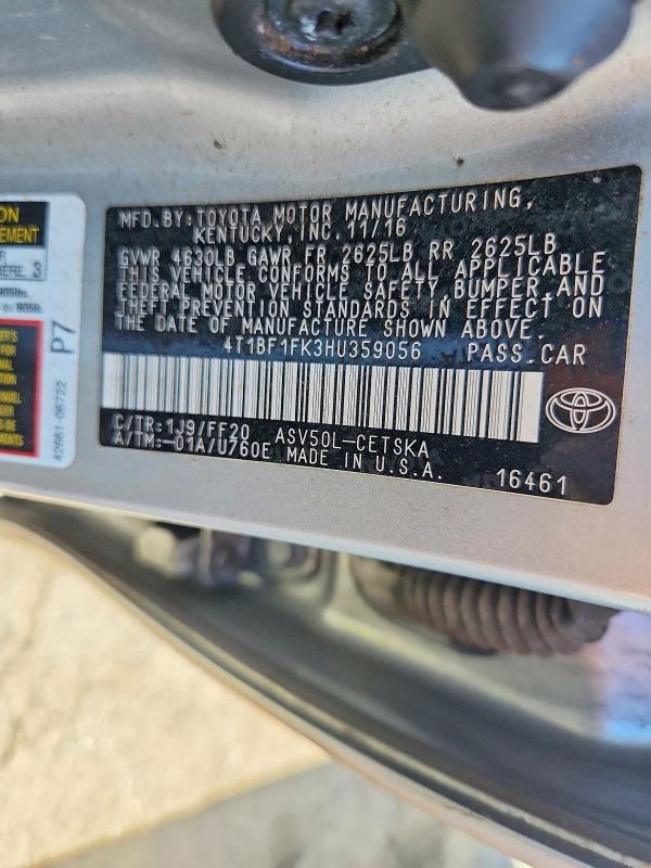 Продажа на аукционе авто 2017 Toyota Camry, vin: 4T1BF1FK3HU359056, номер лота: 68834716