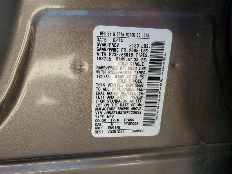 Продаж на аукціоні авто 2014 Nissan Murano, vin: JN8AZ1MU1EW420629, номер лоту: 70474586