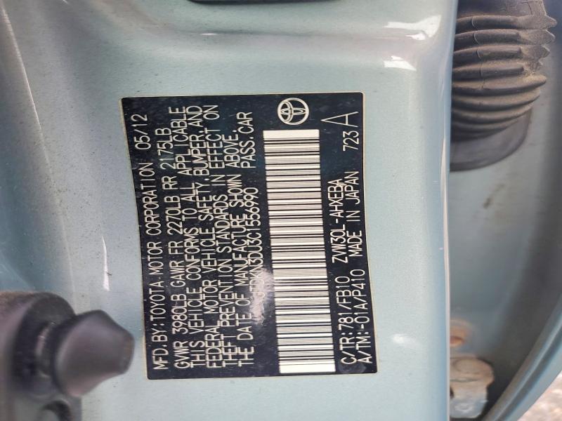 Aukcja sprzedaży 2012 Toyota Prius, vin: JTDKN3DU3C1556990, numer aukcji: 70628256