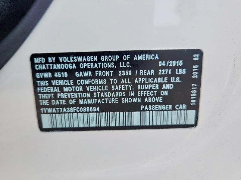 Aukcja sprzedaży 2015 Volkswagen Passat, vin: 1VWAT7A38FC088684, numer aukcji: 70343126