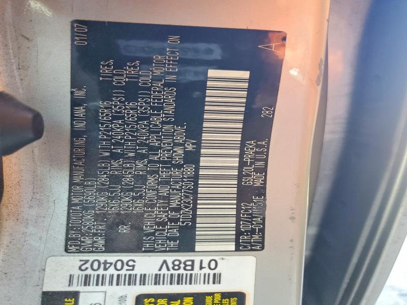 71073546 :رقم المزاد ، 5TDZK23C77S011880 vin ، 2007 Toyota Sienna مزاد بيع