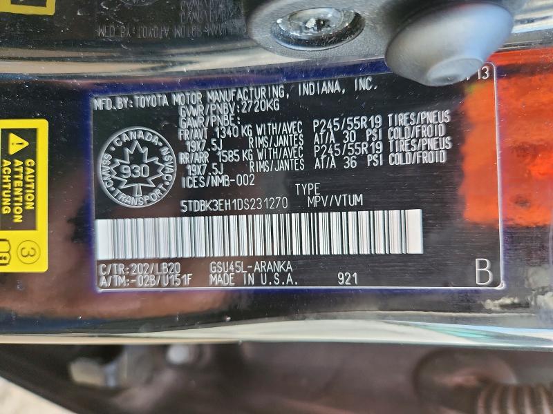 Aukcja sprzedaży 2013 Toyota Highlander, vin: 5TDBK3EH1DS231270, numer aukcji: 68675116