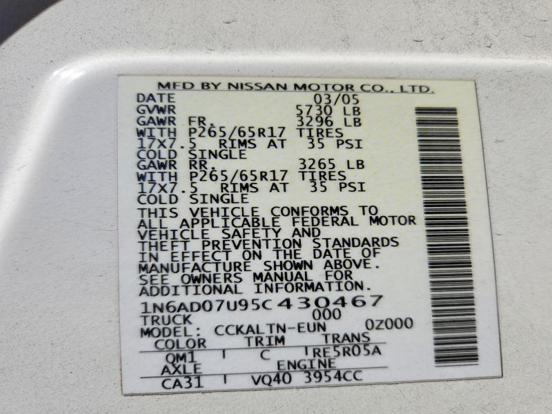 Aukcja sprzedaży 2005 Nissan Frontier, vin: 1N6AD07U95C430467, numer aukcji: 67467136