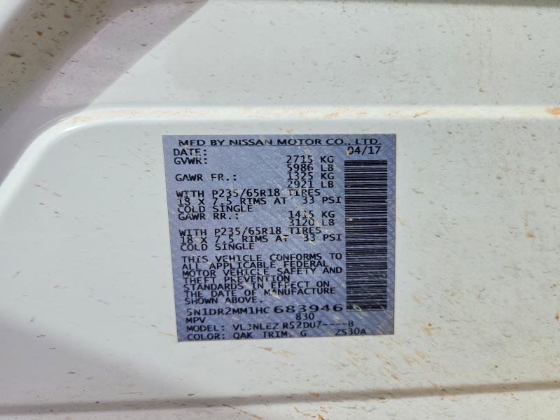 2017 Nissan Pathfinder მანქანა იყიდება აუქციონზე, vin: 5N1DR2MM1HC683946, აუქციონის ნომერი: 69095516
