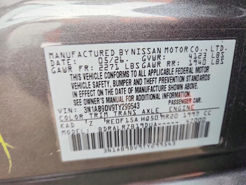 2026 Nissan Sentra მანქანა იყიდება აუქციონზე, vin: 3N1AB9DV9TY299543, აუქციონის ნომერი: 70385086