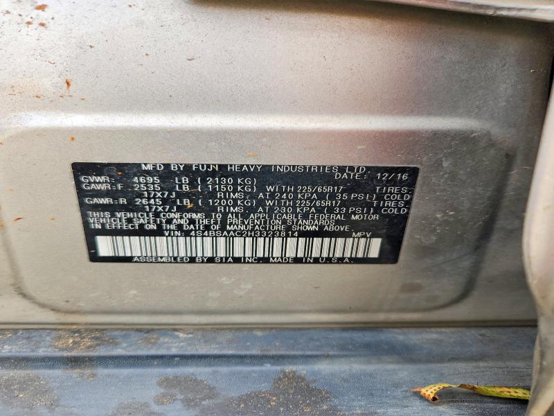 Aukcja sprzedaży 2017 Subaru Outback, vin: 4S4BSAAC2H3323814, numer aukcji: 68522466