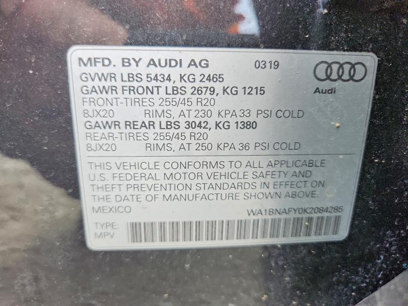 Aukcja sprzedaży 2019 Audi Q5, vin: WA1BNAFY0K2084285, numer aukcji: 68338706