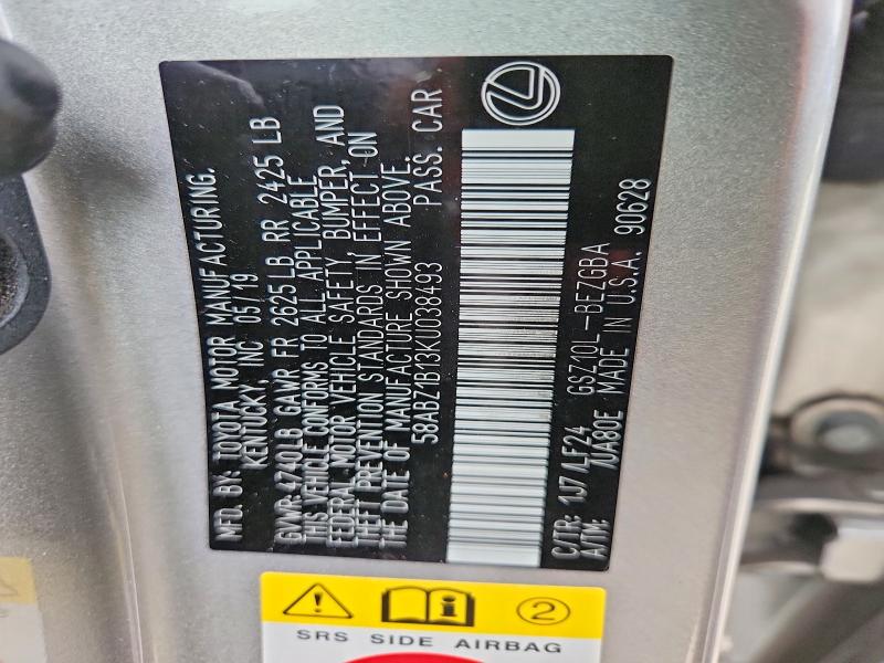 2019 Lexus Es მანქანა იყიდება აუქციონზე, vin: 58ABZ1B13KU038493, აუქციონის ნომერი: 70244756