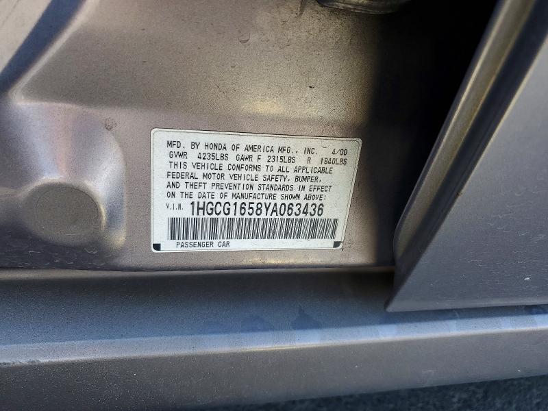 Aukcja sprzedaży 2000 Honda Accord, vin: 1HGCG1658YA063436, numer aukcji: 69185086