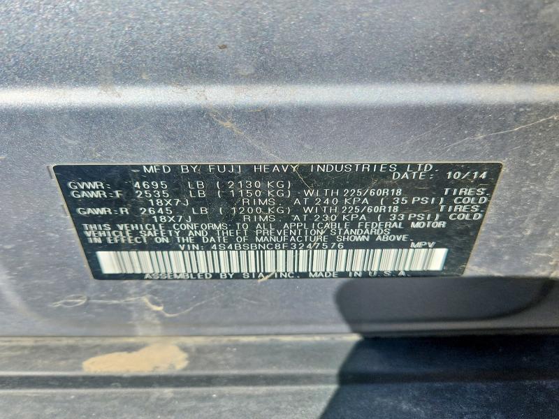 2015 Subaru Outback მანქანა იყიდება აუქციონზე, vin: 4S4BSBNC8F3247576, აუქციონის ნომერი: 70081936