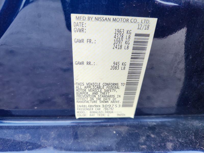 Продаж на аукціоні авто 2019 Nissan Altima, vin: 1N4BL4BV9KN309753, номер лоту: 69420956