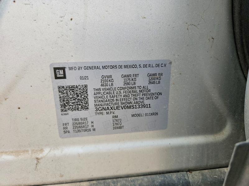 Aukcja sprzedaży 2021 Chevrolet Equinox, vin: 3GNAXUEV0MS133911, numer aukcji: 67205626