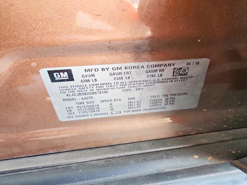 2016 Buick Encore მანქანა იყიდება აუქციონზე, vin: KL4CJBSB2GB678195, აუქციონის ნომერი: 68208696