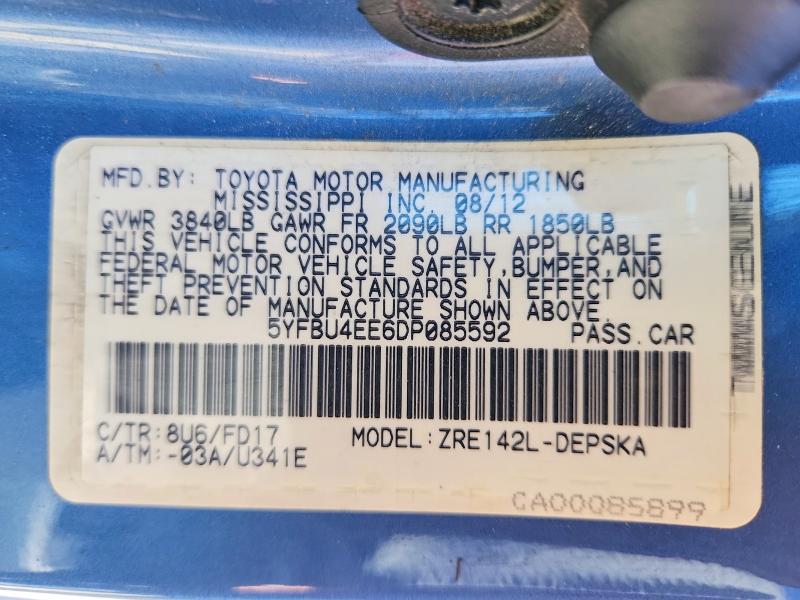 Продажа на аукционе авто 2013 Toyota Corolla, vin: 5YFBU4EE6DP085592, номер лота: 67988526