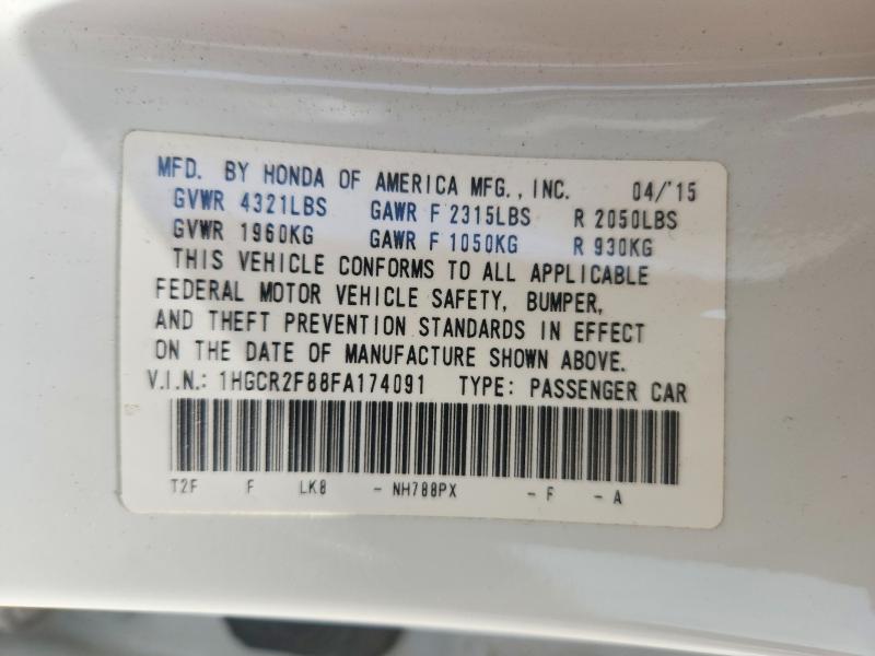 2015 Honda Accord მანქანა იყიდება აუქციონზე, vin: 1HGCR2F88FA174091, აუქციონის ნომერი: 68005396