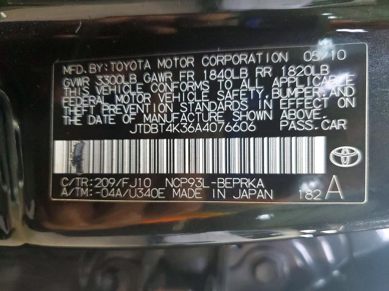 Продаж на аукціоні авто 2010 Toyota Yaris, vin: JTDBT4K36A4076606, номер лоту: 67889776