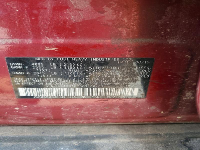 Aukcja sprzedaży 2016 Subaru Outback, vin: 4S4BSAFC0G3206403, numer aukcji: 67836526