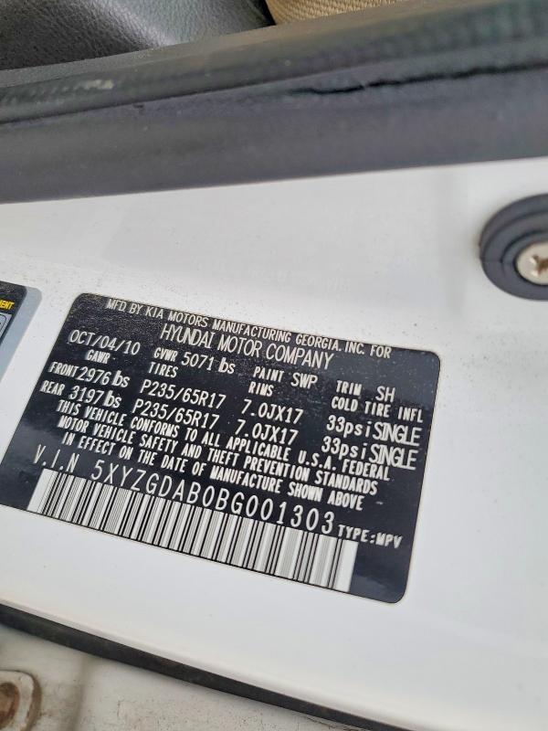 70543686 :رقم المزاد ، 5XYZGDAB0BG001303 vin ، 2011 Hyundai Santa Fe مزاد بيع