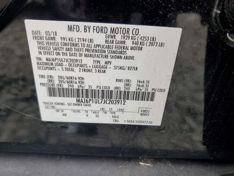 2018 Ford Ecosport მანქანა იყიდება აუქციონზე, vin: MAJ6P1UL7JC203912, აუქციონის ნომერი: 69344346