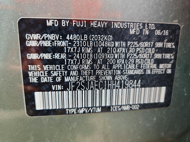 2017 Subaru Forester მანქანა იყიდება აუქციონზე, vin: JF2SJAEC1HH419844, აუქციონის ნომერი: 68021636
