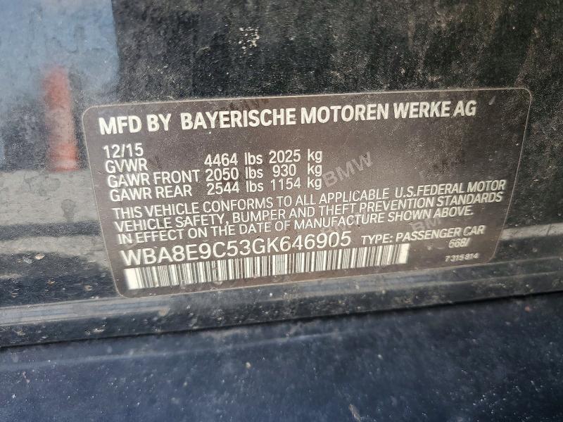 70109916 :رقم المزاد ، WBA8E9C53GK646905 vin ، 2016 Bmw 328 مزاد بيع