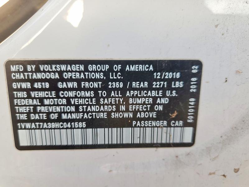 Продаж на аукціоні авто 2017 Volkswagen Passat, vin: 1VWAT7A39HC041585, номер лоту: 69638156