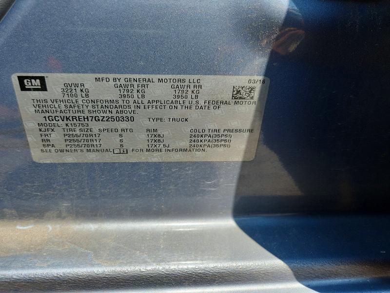 68081576 :رقم المزاد ، 1GCVKREH7GZ250330 vin ، 2016 Chevrolet Silverado مزاد بيع