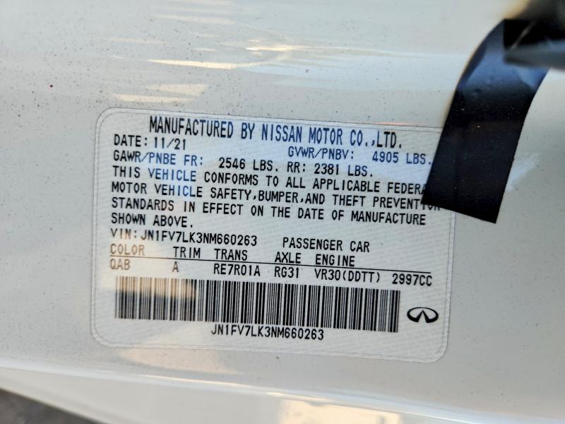 Продаж на аукціоні авто 2022 Infiniti Q60, vin: JN1FV7LK3NM660263, номер лоту: 67290666