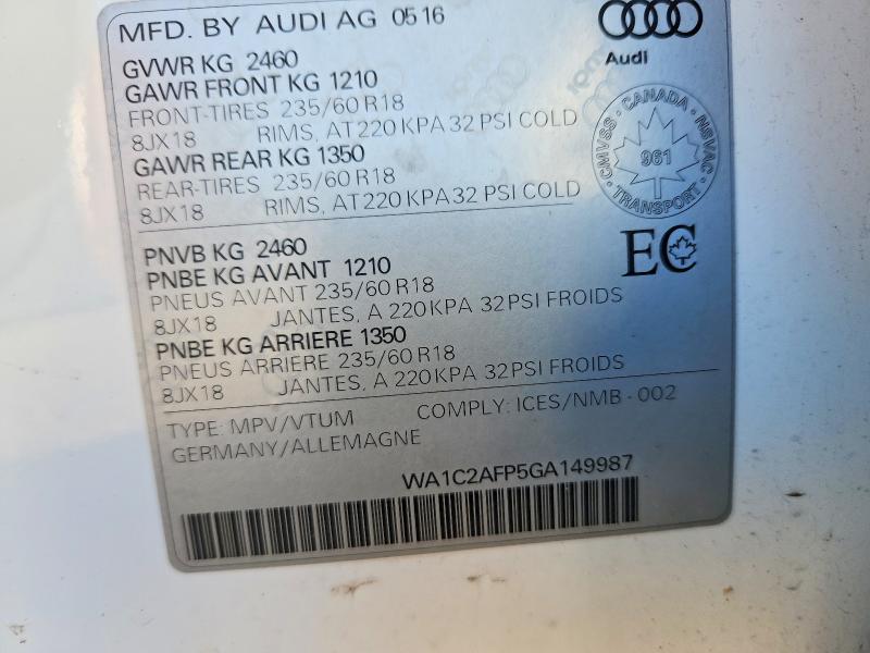 Aukcja sprzedaży 2016 Audi Q5, vin: WA1C2AFP5GA149987, numer aukcji: 69338576