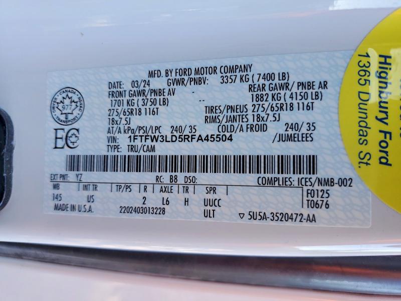 Продажа на аукционе авто 2024 Ford F150, vin: 1FTFW3LD5RFA45504, номер лота: 68860966
