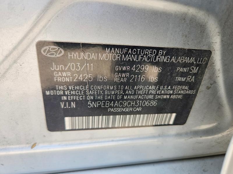 Auction sale of the 2012 Hyundai Sonata, vin: 5NPEB4AC9CH310686, lot number: 67369036