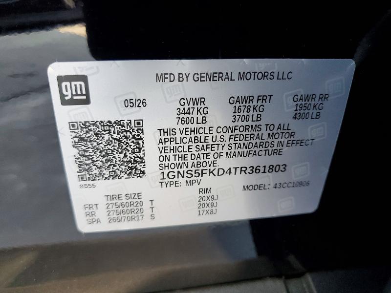 Продажа на аукционе авто 2026 Chevrolet Suburban, vin: 1GNS5FKD4TR361803, номер лота: 70548636