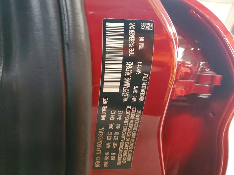 67397696 :رقم المزاد ، ZARFANAN9L7637842 vin ، 2020 Alfa Romeo Giulia مزاد بيع