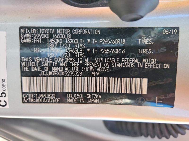 Aukcja sprzedaży 2019 Lexus Gx, vin: JTJJM7FX0K5235328, numer aukcji: 67143076