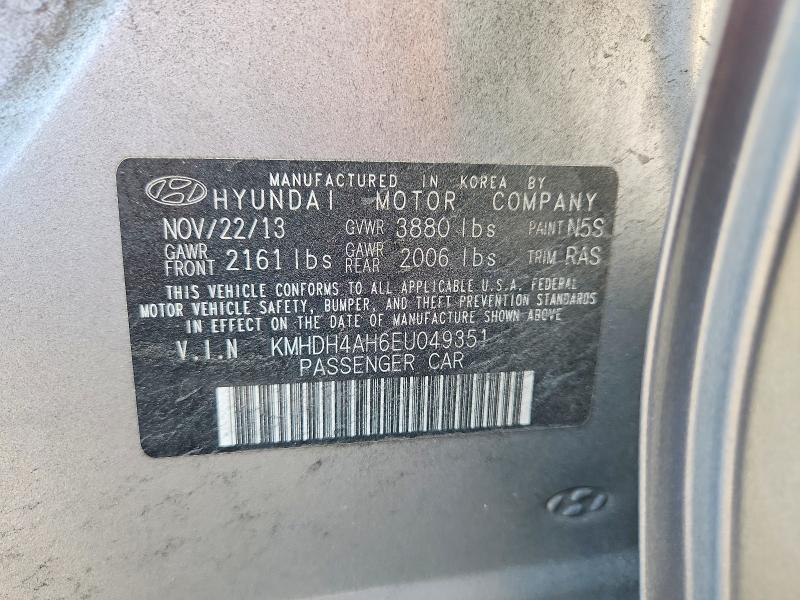 2014 Hyundai Elantra მანქანა იყიდება აუქციონზე, vin: KMHDH4AH6EU049351, აუქციონის ნომერი: 69485946