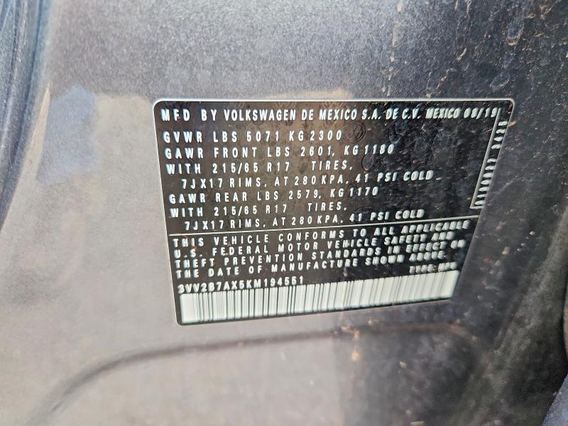 Продаж на аукціоні авто 2019 Volkswagen Tiguan, vin: 3VV2B7AX5KM194551, номер лоту: 69450556