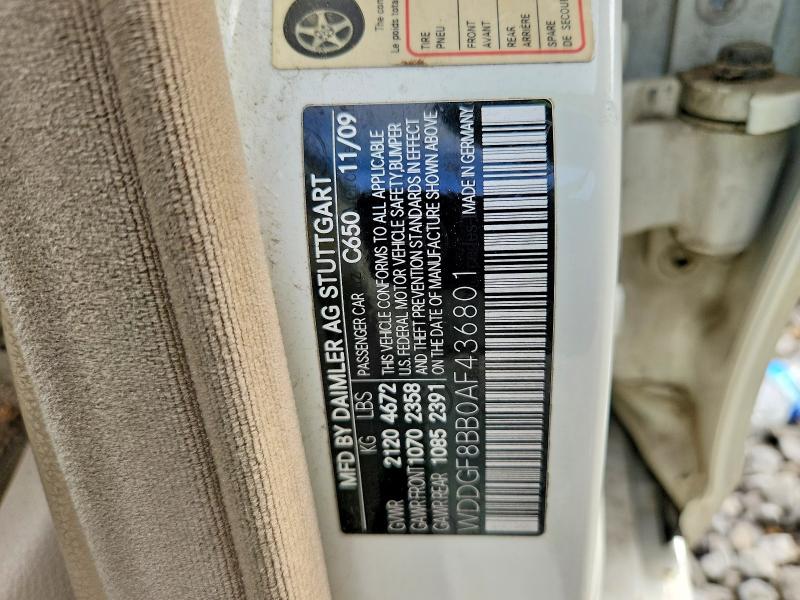 Aukcja sprzedaży 2010 Mercedes-benz C, vin: WDDGF8BB0AF436801, numer aukcji: 69398796