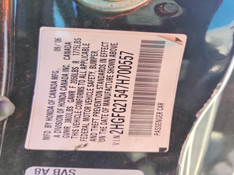 Auction sale of the 2007 Honda Civic, vin: 2HGFG21547H700557, lot number: 69986886