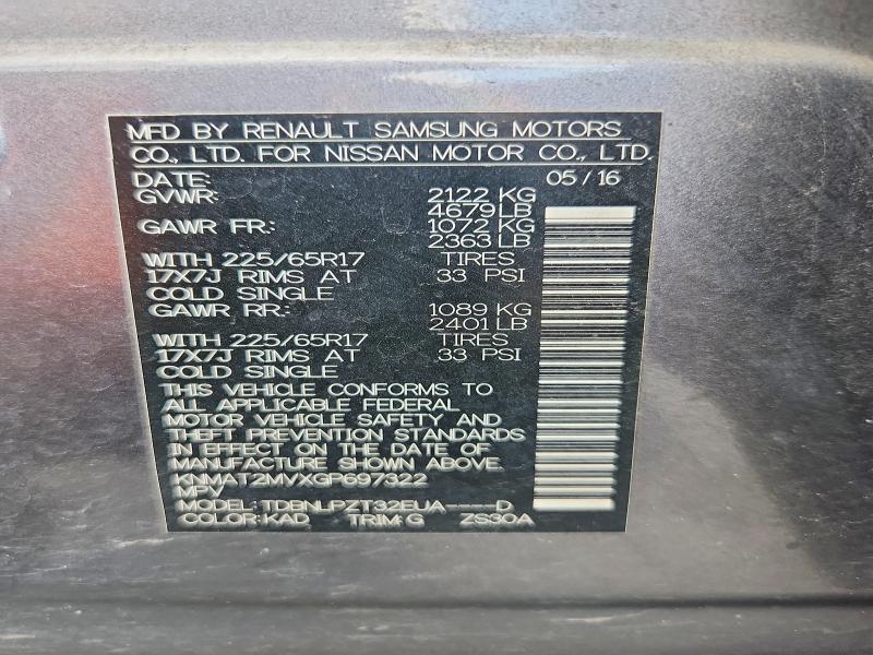 Продаж на аукціоні авто 2016 Nissan Rogue, vin: KNMAT2MVXGP697322, номер лоту: 70455046