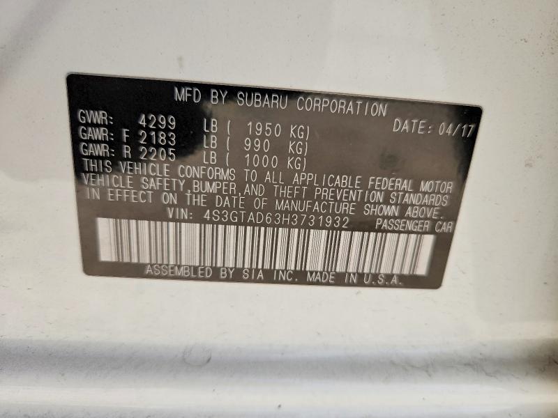 2017 Subaru Impreza მანქანა იყიდება აუქციონზე, vin: 4S3GTAD63H3731932, აუქციონის ნომერი: 68261556