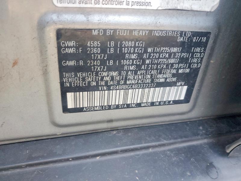 68665426 :رقم المزاد ، 4S4BRBGC6B3332337 vin ، 2011 Subaru Outback مزاد بيع