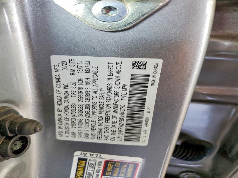 69721196 :رقم المزاد ، 2HKRW2H88LH649760 vin ، 2020 Honda Cr-v مزاد بيع