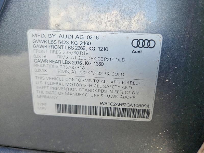 Продажа на аукционе авто 2016 Audi Q5, vin: WA1C2AFP2GA105994, номер лота: 69936186